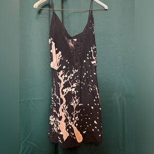 Yaya 100% Silk Black Slipdress with Cherry Blossom Print Size Medium